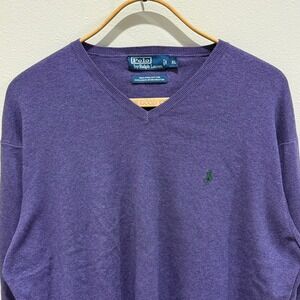 VTG Polo Ralph Lauren Pima Cotton V-Neck Sweater Mens‎ XL Long Sleeve Pony Logo